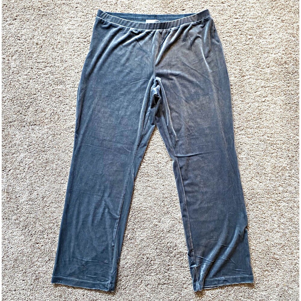 Susan Graver Gray Silver Velour Pull On Pants Womens M Liquid Knit Stretch